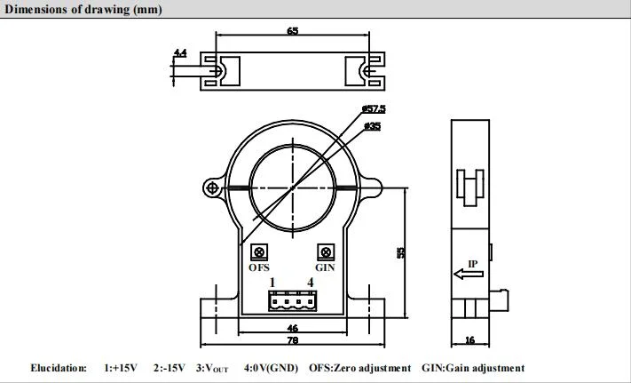 35mm Diameter Current Sensor with 100A ~800A