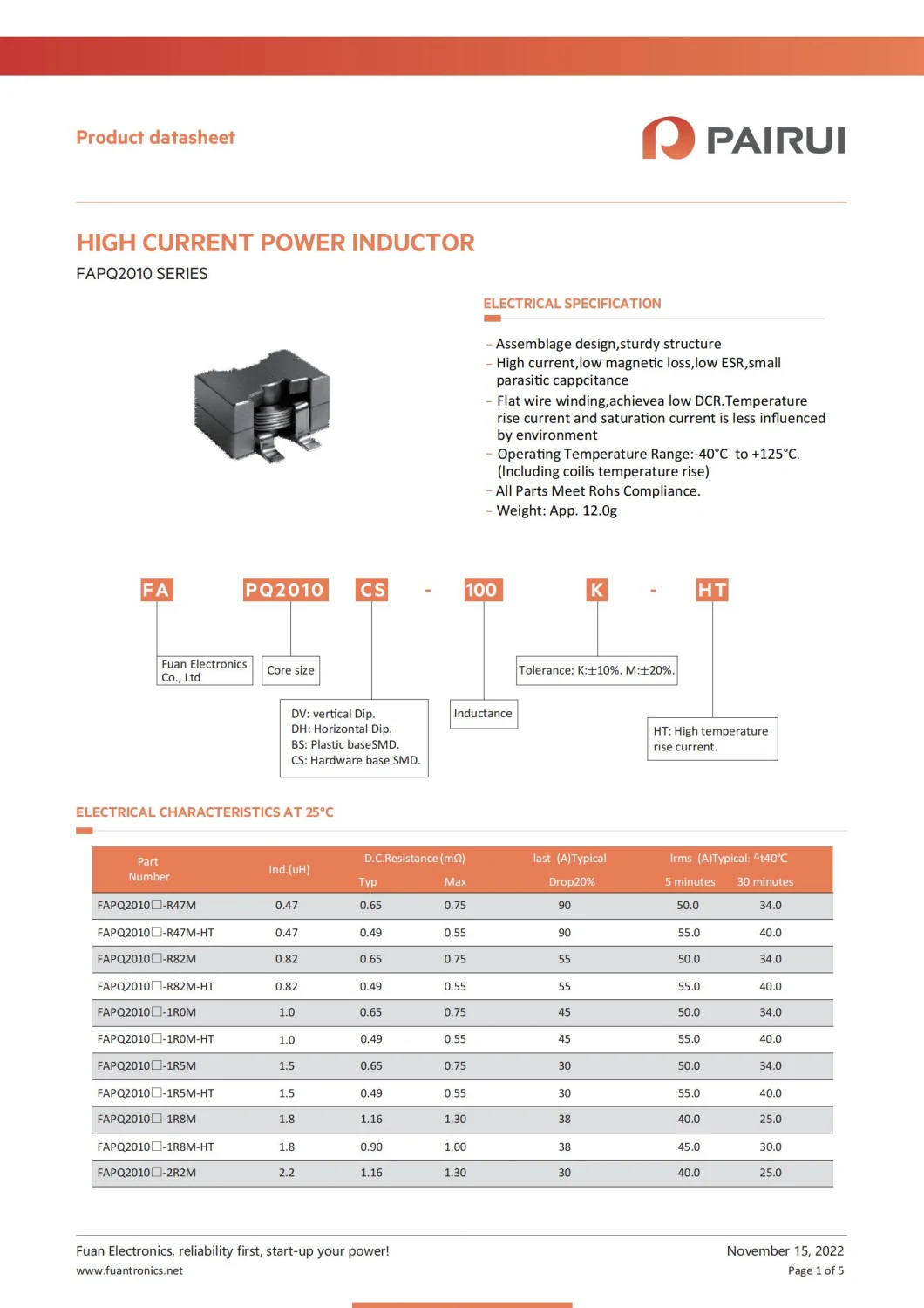 Super Quality Intelligent Meter Use Flat Wire High Current Inductor CE UL